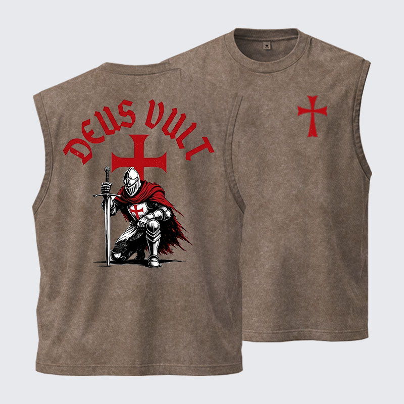 Washed Tank Top - Templar Knight Crusader Deus Vult
