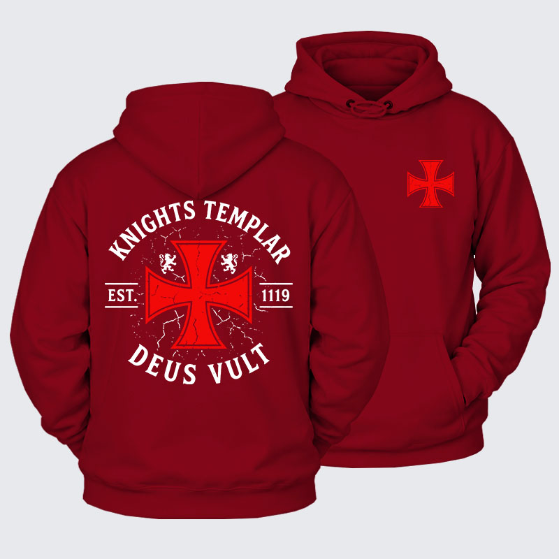 Plush Fleece-Lined Hoodie - Knights Templar Deus Vult