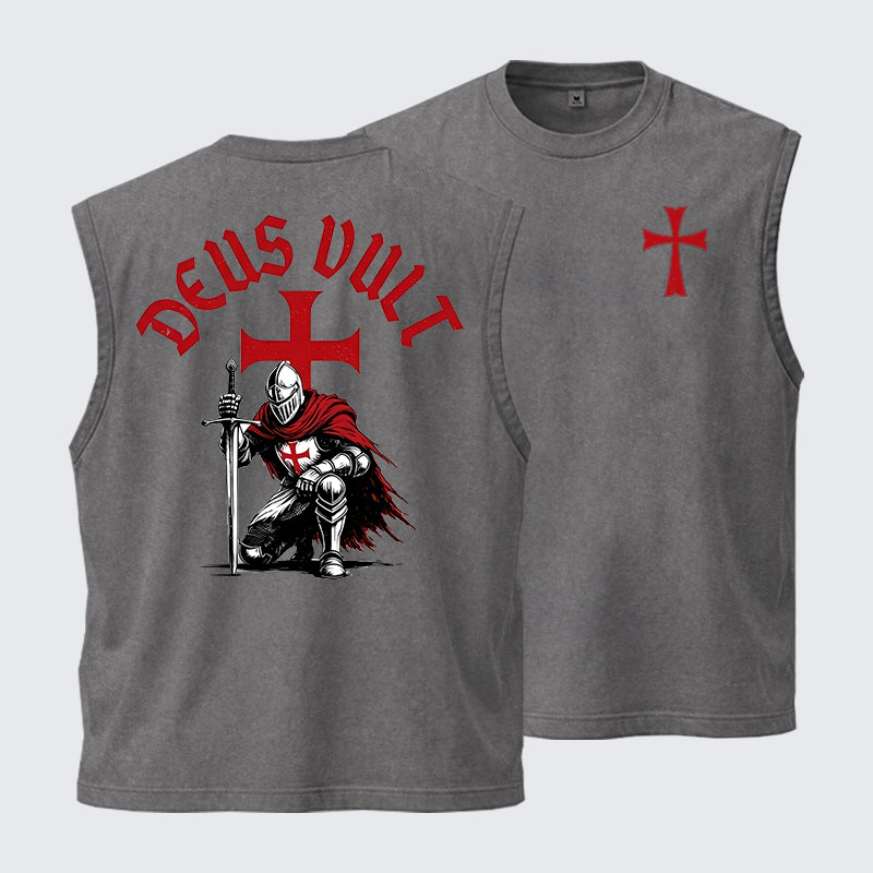 Washed Tank Top - Templar Knight Crusader Deus Vult