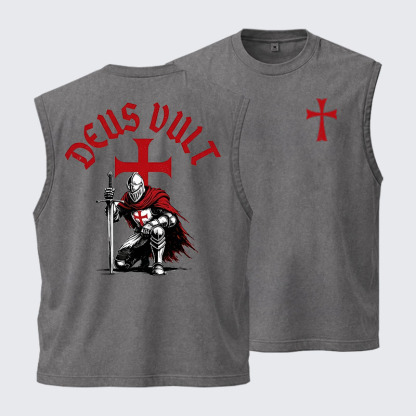 Washed Tank Top - Templar Knight Crusader Deus Vult