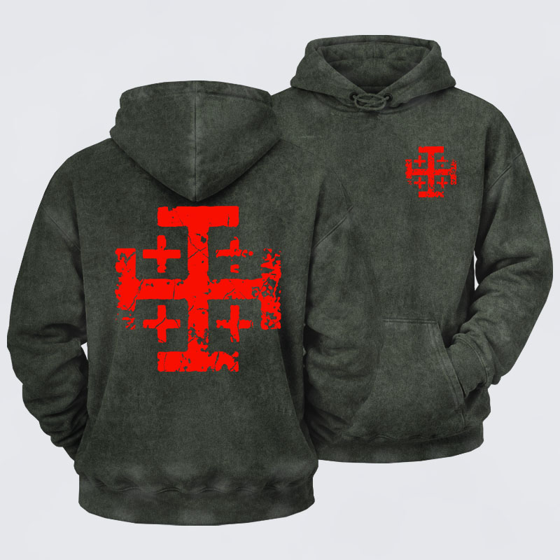 Washed Hoodie - Knights Templar Jerusalem Cross