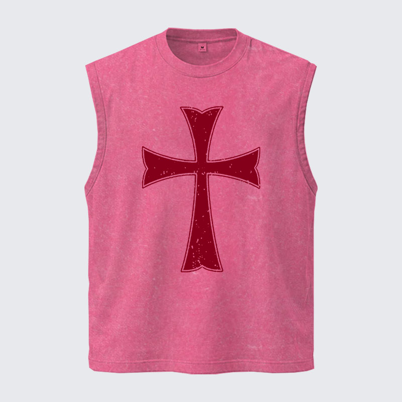 Washed Tank Top - Knights Templar Crusader Cross