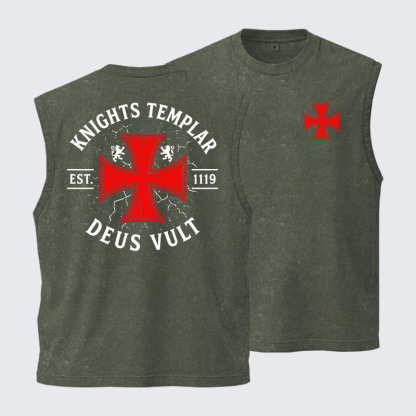Washed Tank Top - Knights Templar Deus Vult