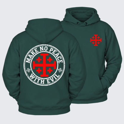 Plush Fleece-Lined Hoodie - Make No Peace with Evil Knight Templar Jerusalem Cross
