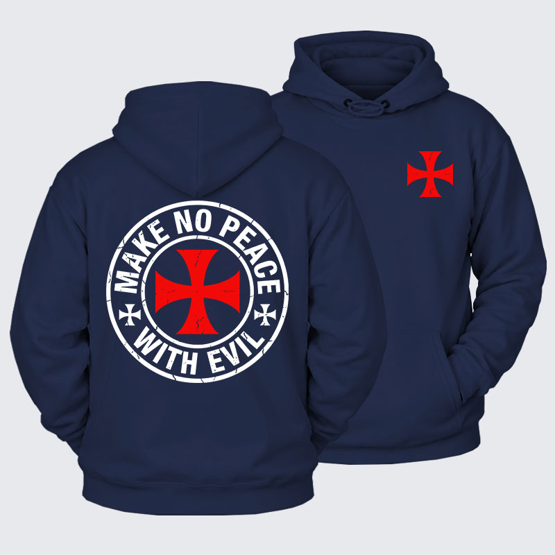 Plush Fleece-Lined Hoodie - Make No Peace with Evil Knight Templar Cross