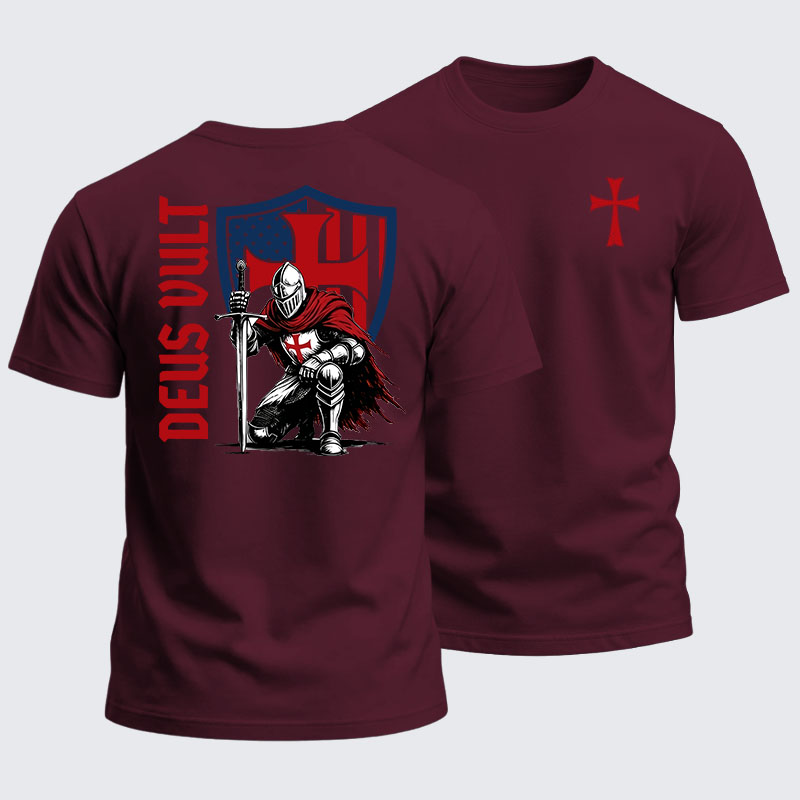 Heavyweight Cotton Tee - Templar Knight Crusader Deus Vult