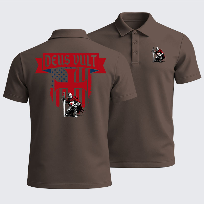 Men’s Premium Cotton Polo Shirt - Templar Knight Crusader Deus Vult
