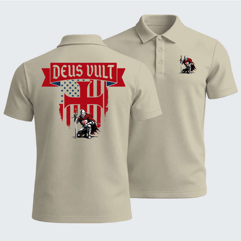 Men’s Premium Cotton Polo Shirt - Templar Knight Crusader Deus Vult