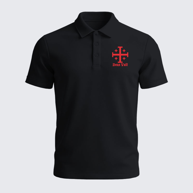 Men’s Premium Cotton Polo Shirt - Jerusalem Cross Deus Vult