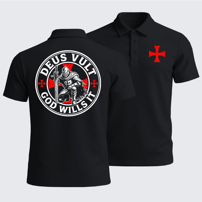 Men’s Premium Cotton Polo Shirt -  Knights Templar Deus Vult