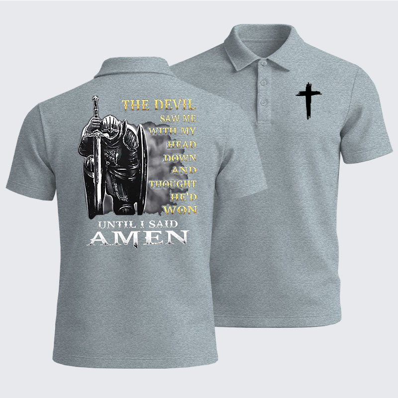 Men’s Premium Cotton Polo Shirt - The Devil Saw Me with My Head Down and Thought He'd Won Until I Said Amen