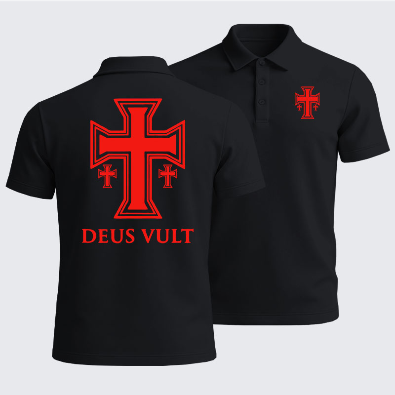 Men’s Premium Cotton Polo Shirt - Deus Vult Crusader Cross Templar Jerusalem