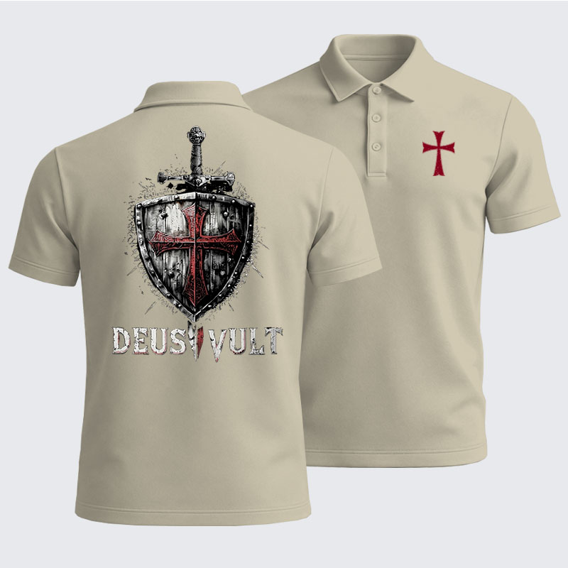 [Copy]Men’s Premium Cotton Polo Shirt - Knights Templar Crusader Cross Faith