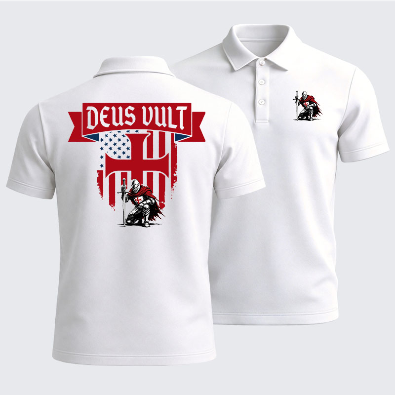 Men’s Premium Cotton Polo Shirt - Templar Knight Crusader Deus Vult