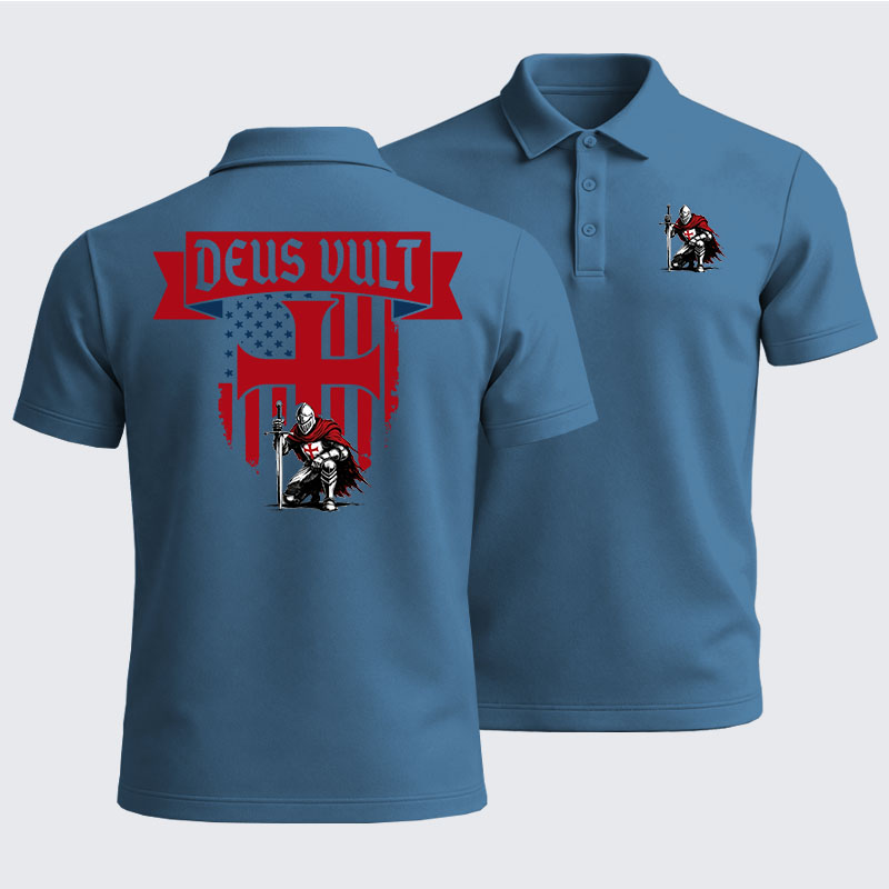 Men’s Premium Cotton Polo Shirt - Templar Knight Crusader Deus Vult