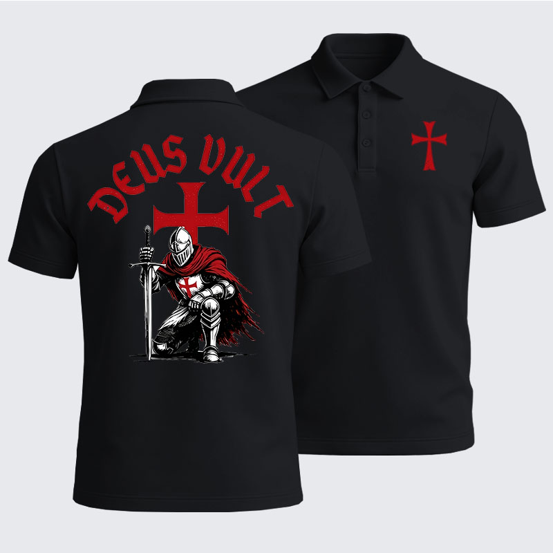 Men’s Premium Cotton Polo Shirt - Templar Knight Crusader Deus Vult