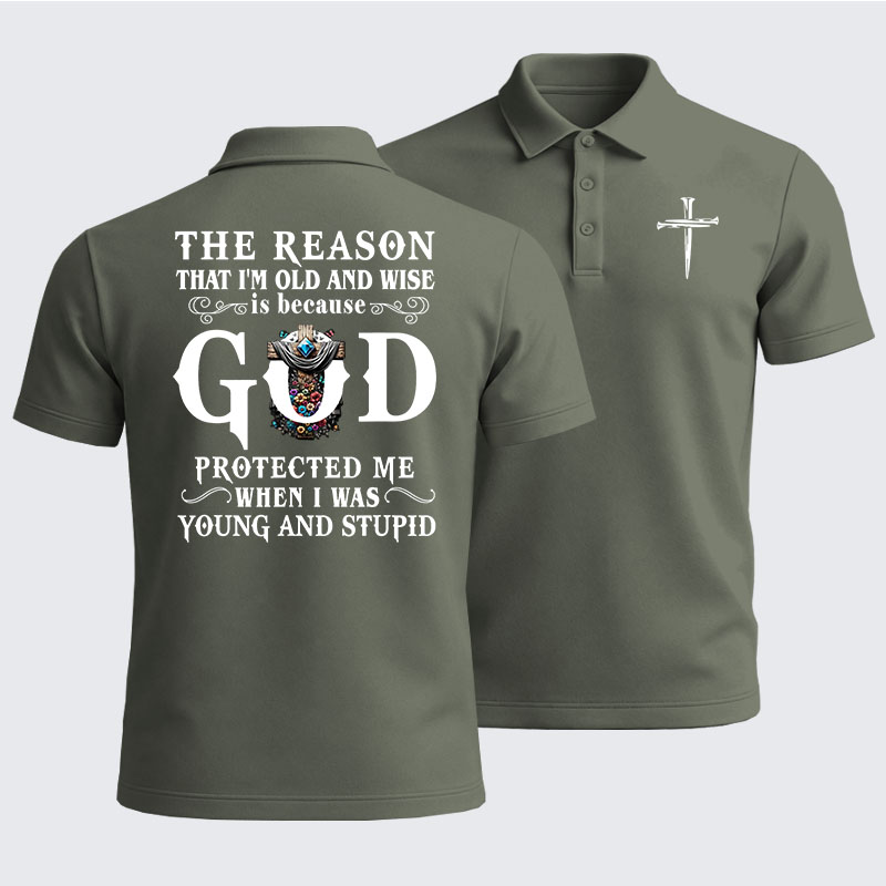 Men’s Premium Cotton Polo Shirt - The Reason That I'm Old And Wise Is Because God Protected Me When I Was Young And Stupid