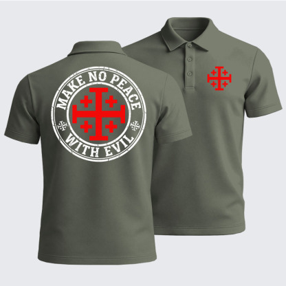Men’s Premium Cotton Polo Shirt -  Make No Peace with Evil Knight Templar Jerusalem Cross