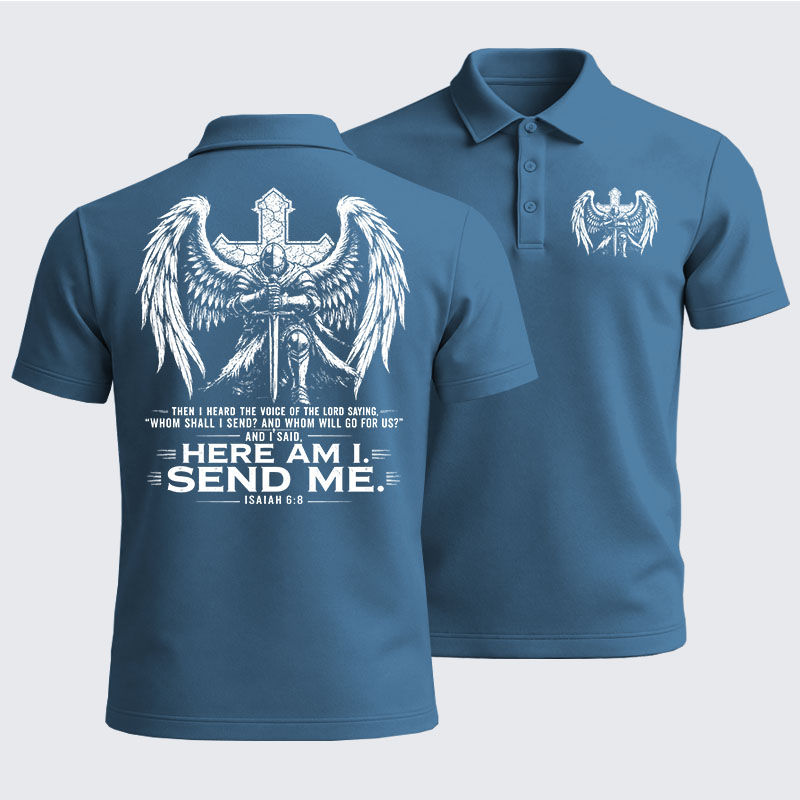 Men’s Premium Cotton Polo Shirt -  Here I Am Send Me Isaiah 6:8 Knight Templar Crusader