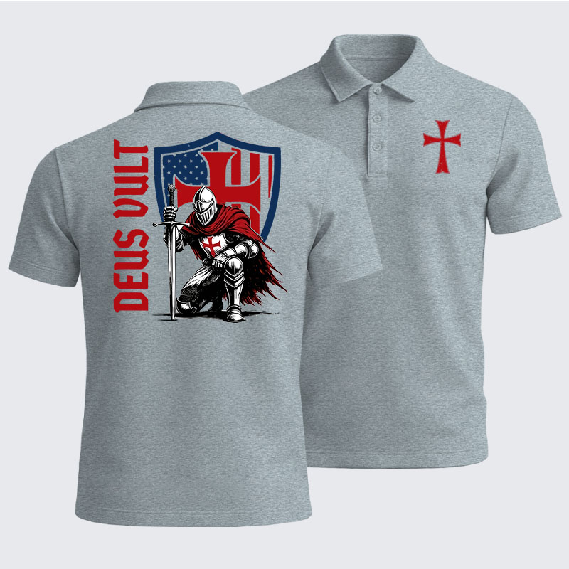 Men’s Premium Cotton Polo Shirt - Templar Knight Crusader Deus Vult