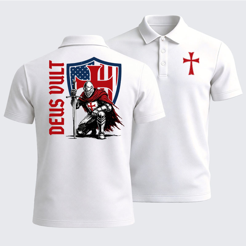 Men’s Premium Cotton Polo Shirt - Templar Knight Crusader Deus Vult