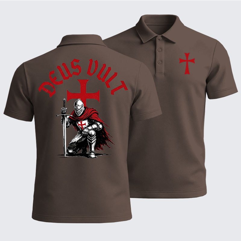 Men’s Premium Cotton Polo Shirt - Templar Knight Crusader Deus Vult