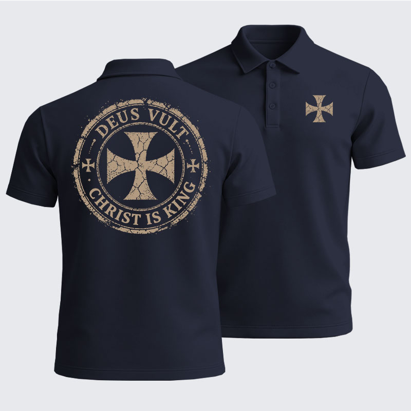 Men’s Premium Cotton Polo Shirt - Deus Vult Christ Is King