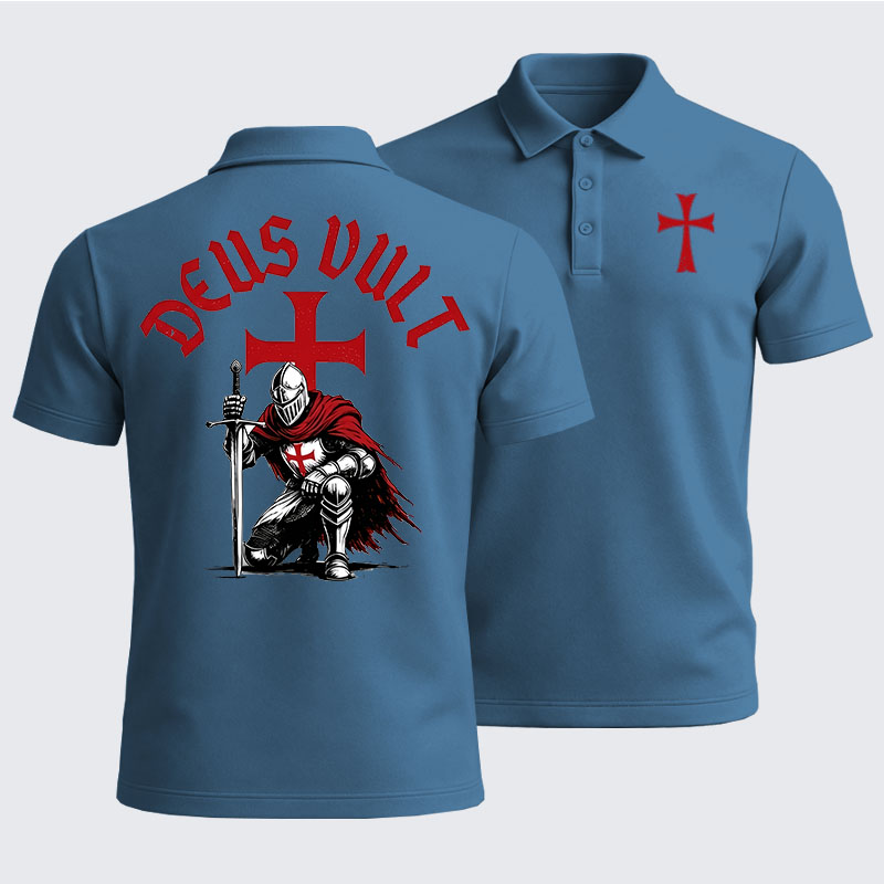 Men’s Premium Cotton Polo Shirt - Templar Knight Crusader Deus Vult