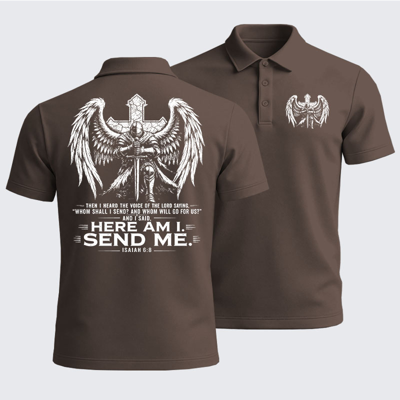 Men’s Premium Cotton Polo Shirt -  Here I Am Send Me Isaiah 6:8 Knight Templar Crusader