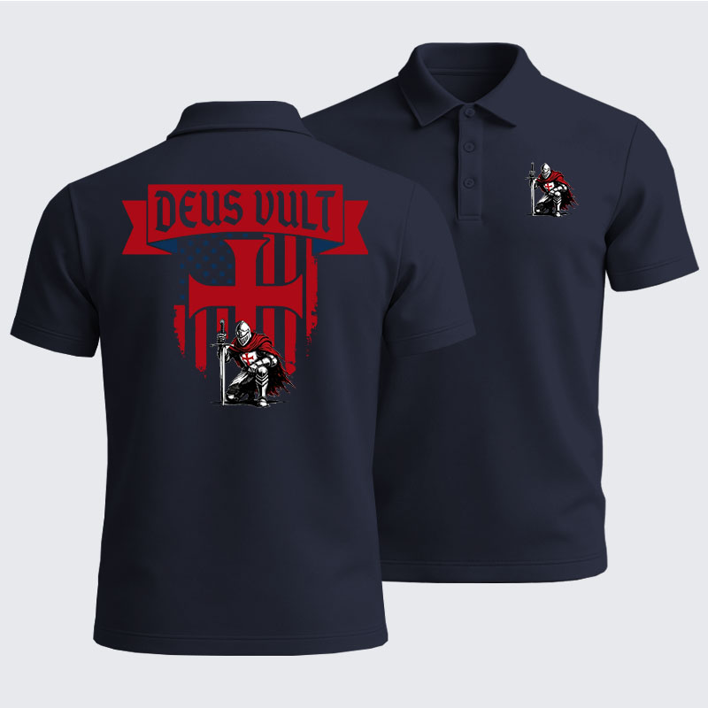 Men’s Premium Cotton Polo Shirt - Templar Knight Crusader Deus Vult