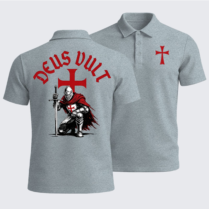 Men’s Premium Cotton Polo Shirt - Templar Knight Crusader Deus Vult