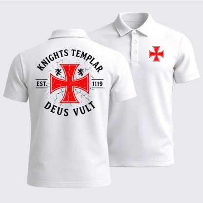 Men’s Premium Cotton Polo Shirt -  Knights Templar Deus Vult