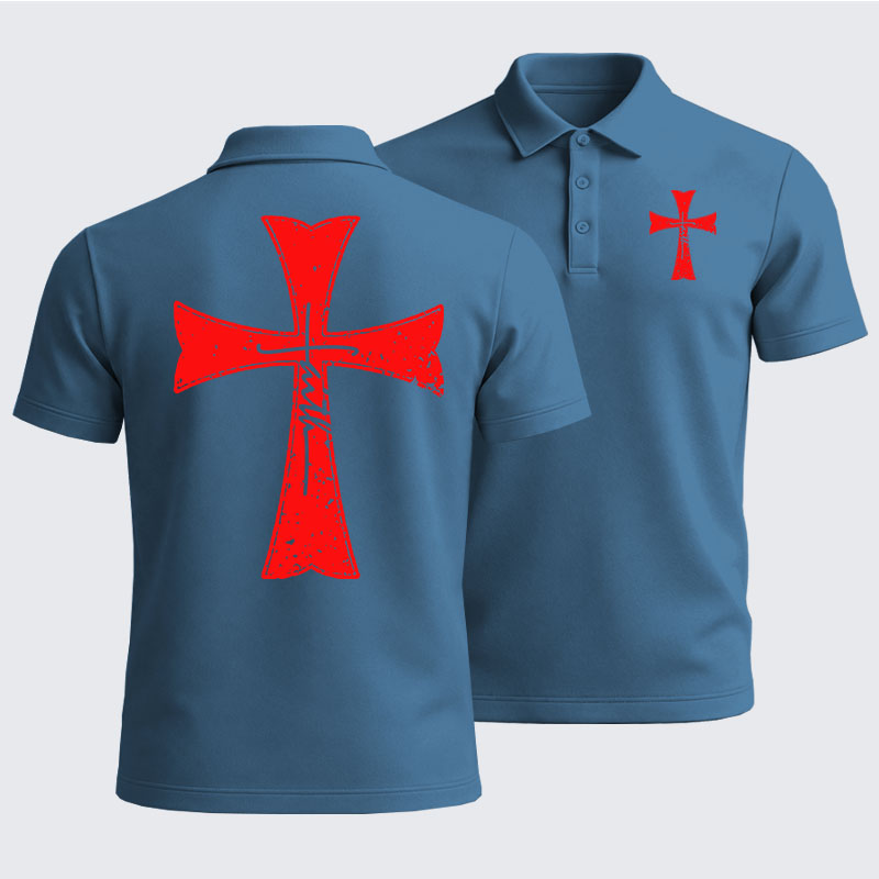 Men’s Premium Cotton Polo Shirt - Knights Templar Crusader Cross Faith