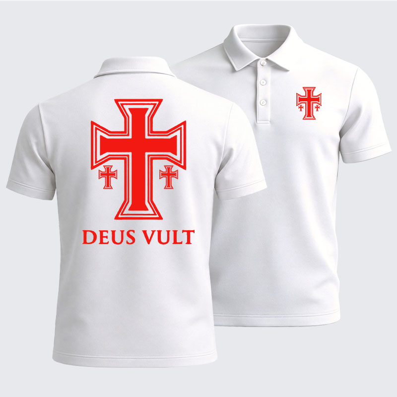 Men’s Premium Cotton Polo Shirt - Deus Vult Crusader Cross Templar Jerusalem