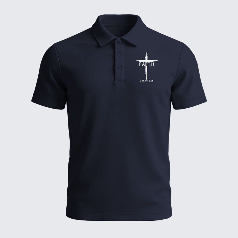 Men’s Premium Cotton Polo Shirt - Faith Over Fear Cross