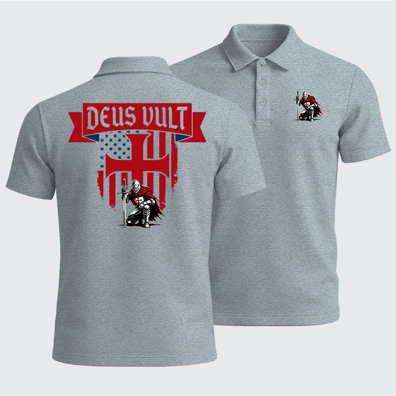 Men’s Premium Cotton Polo Shirt - Templar Knight Crusader Deus Vult