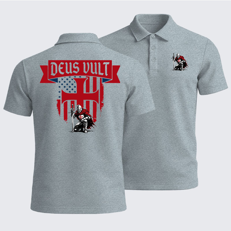 Men’s Premium Cotton Polo Shirt - Templar Knight Crusader Deus Vult