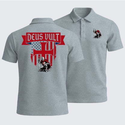 Men’s Premium Cotton Polo Shirt - Templar Knight Crusader Deus Vult