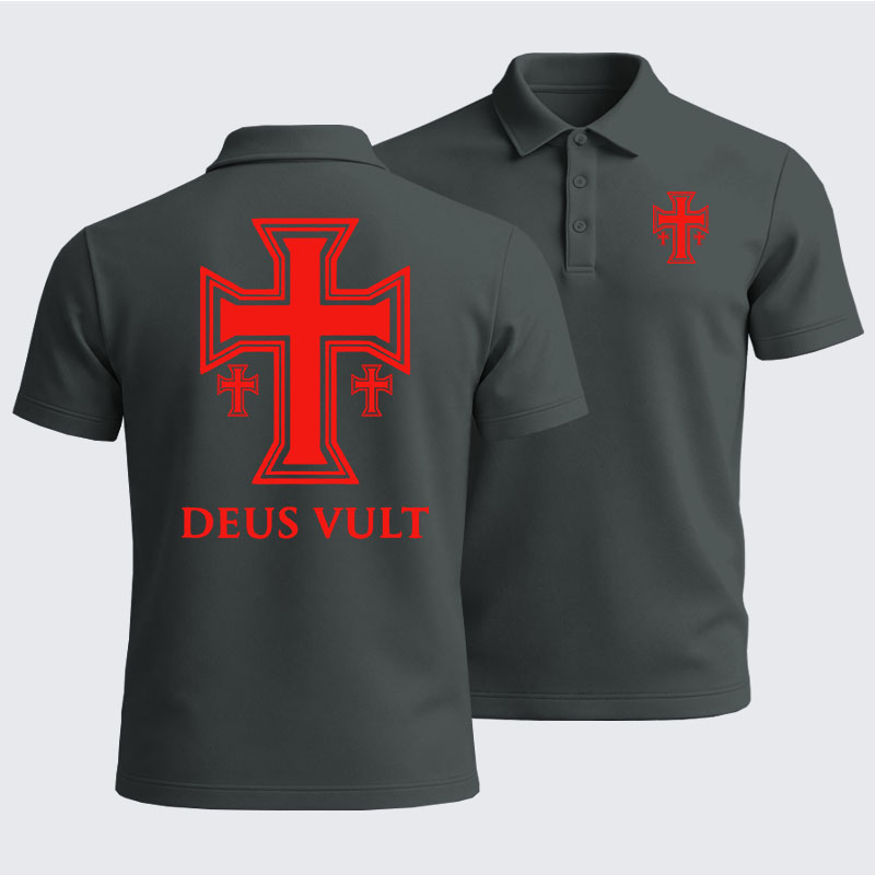 Men’s Premium Cotton Polo Shirt - Deus Vult Crusader Cross Templar Jerusalem