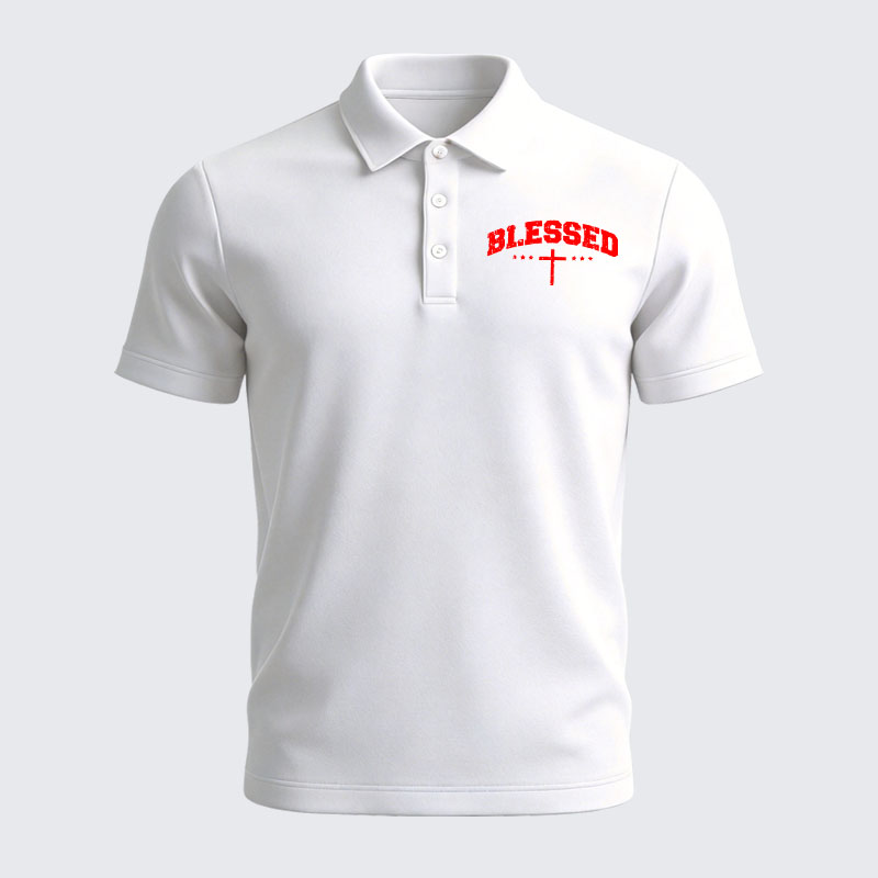 Men’s Premium Cotton Polo Shirt - Blessed Cross