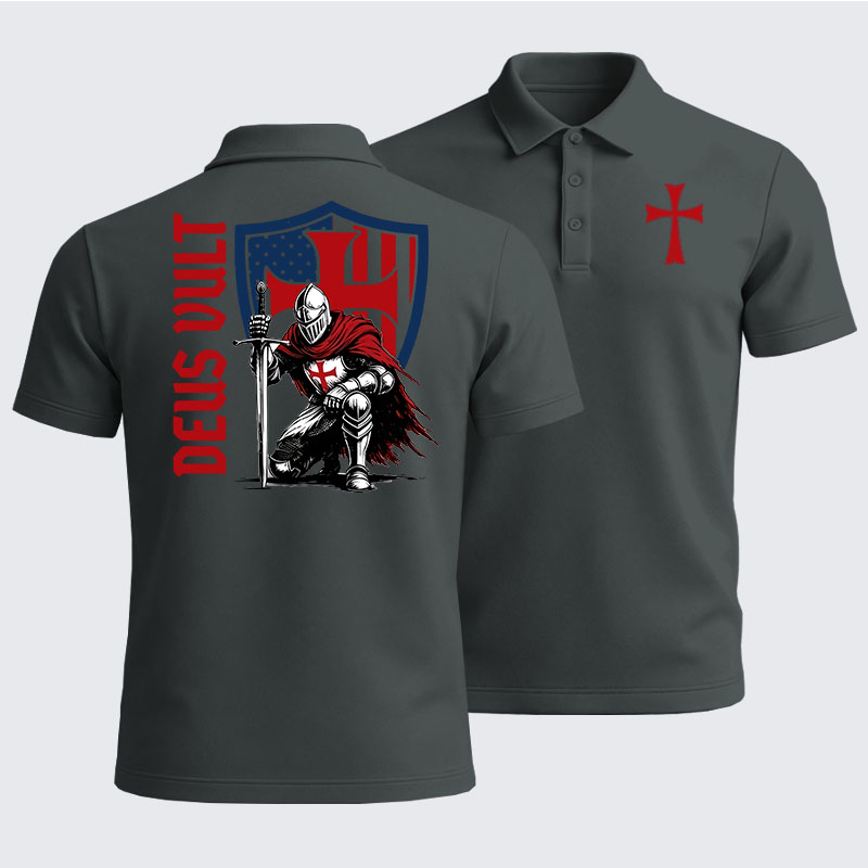 Men’s Premium Cotton Polo Shirt - Templar Knight Crusader Deus Vult