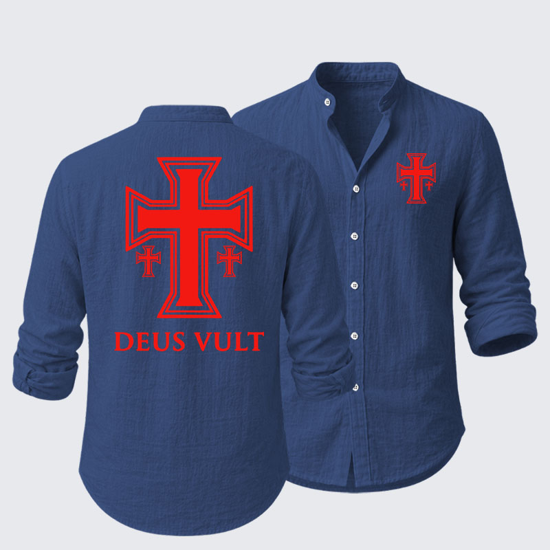 Deus Vult Crusader Cross Templar Jerusalem Resort Casual Shirt