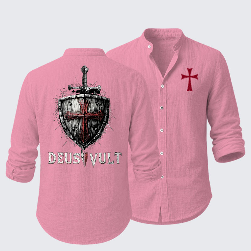 Deus Vult Crusader Shield Templar Cross Resort Casual Shirt