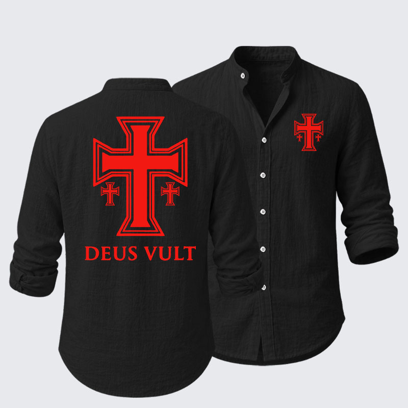 Deus Vult Crusader Cross Templar Jerusalem Resort Casual Shirt