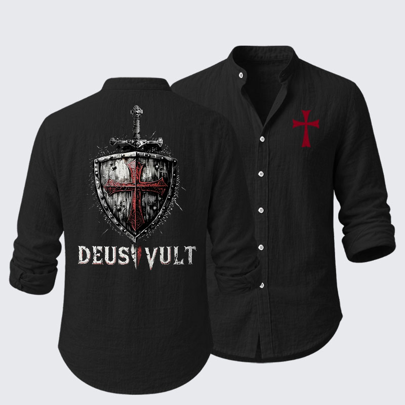 Deus Vult Crusader Shield Templar Cross Resort Casual Shirt
