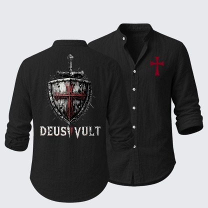 Deus Vult Crusader Shield Templar Cross Resort Casual Shirt