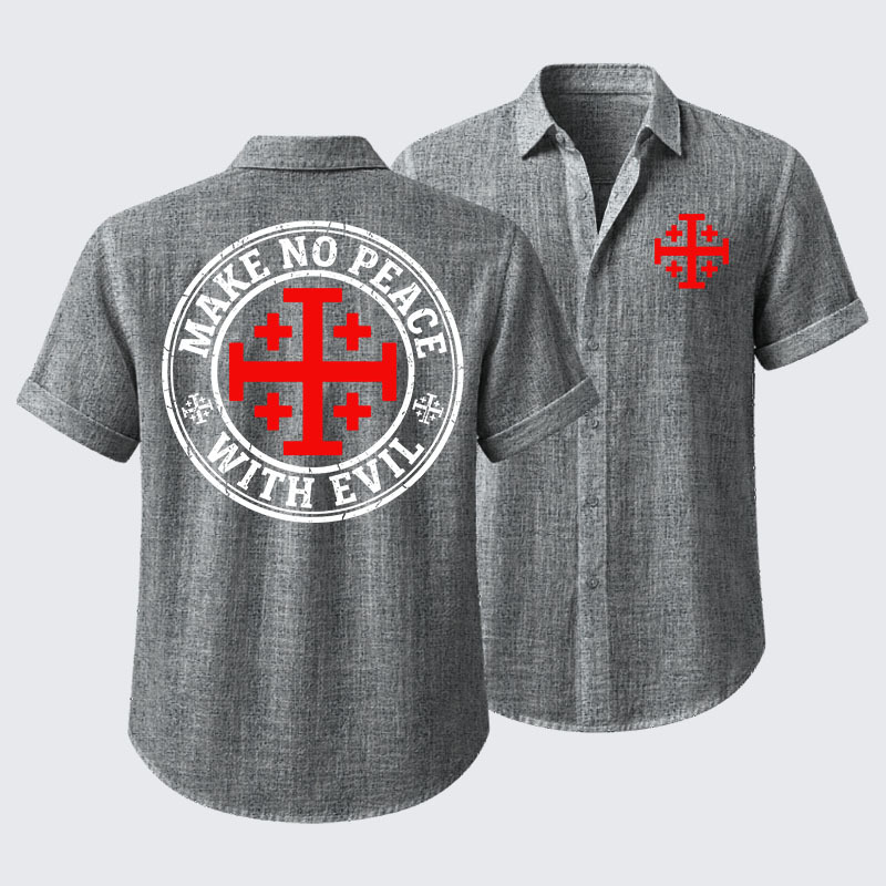 Make No Peace with Evil Knight Templar Jerusalem Cross Short Sleeve Shirt