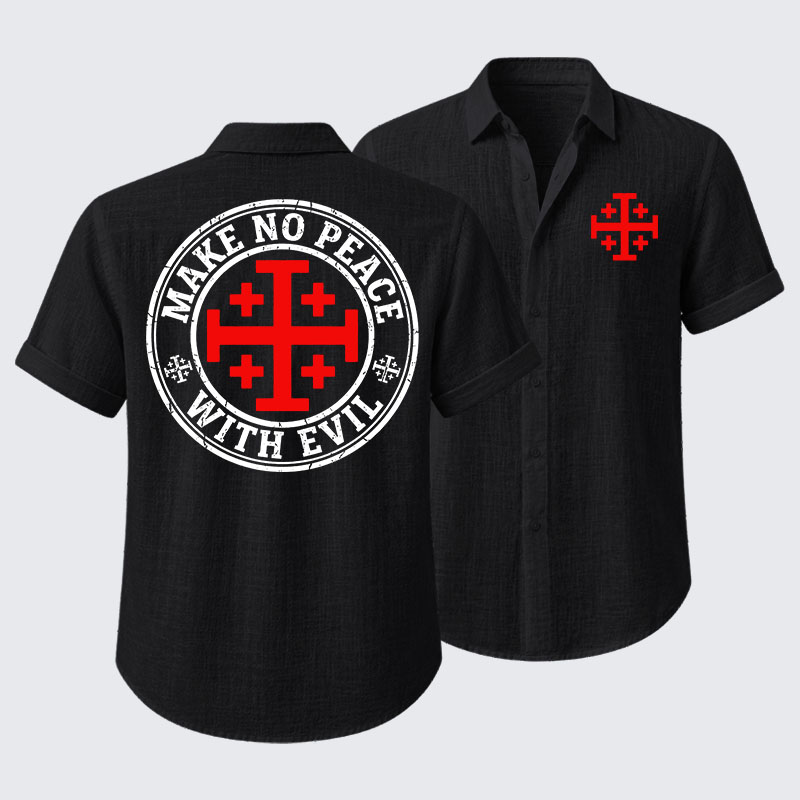 Make No Peace with Evil Knight Templar Jerusalem Cross Short Sleeve Shirt