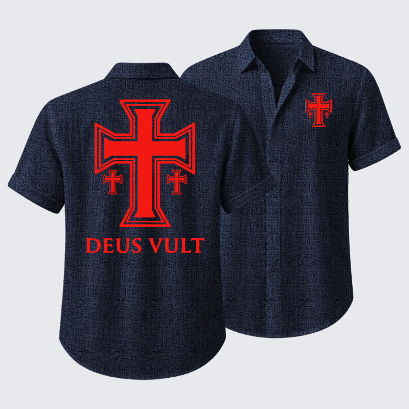 Deus Vult Crusader Cross Templar Jerusalem Short Sleeve Shirt