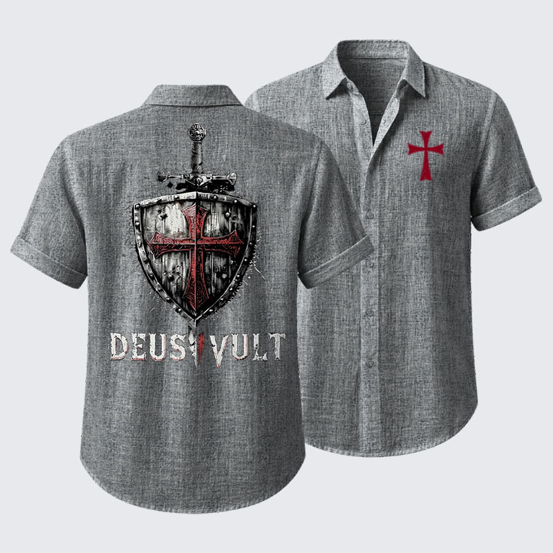 Deus Vult Crusader Shield Templar Cross Short Sleeve Shirt